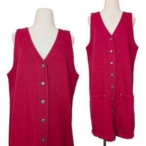 90's Red Denim Button Down Dress Midi Size Large